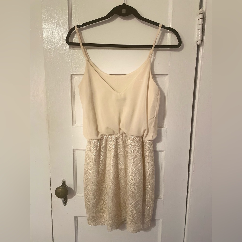 White Sequined and Sheer Dress